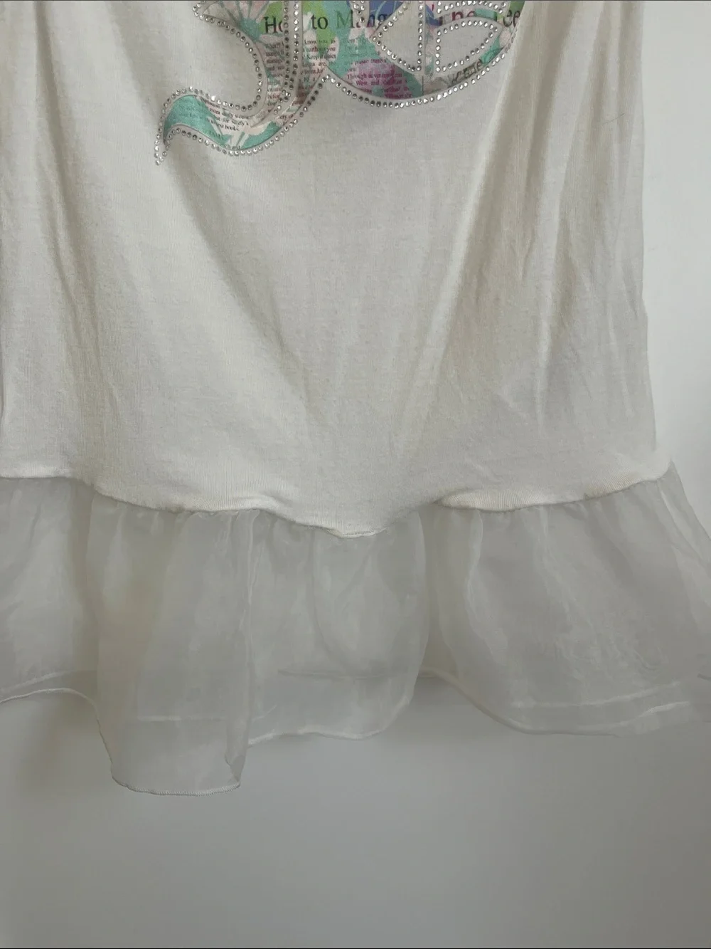 John Galliano Abstract Rhinestone Graphic Girl’s Tank Top White